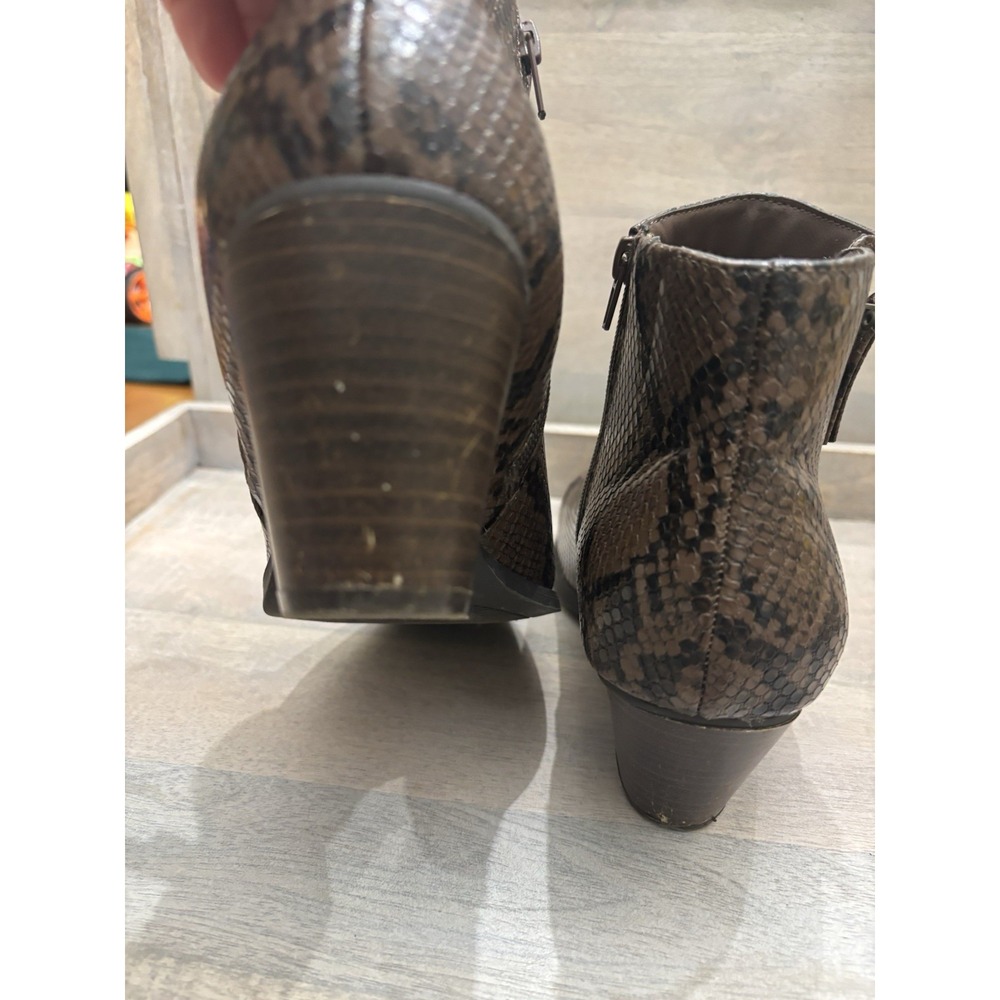 Lane Bryant Snakeskin Brown Black Ankle Booties Sz 8W - Picture 4 of 10